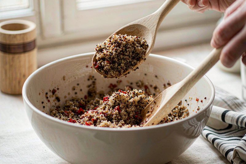 Greek Quinoa Bowl With Feta, Cucumber and Herbs: step 2 - Simmer 15 minutes, then steam off heat